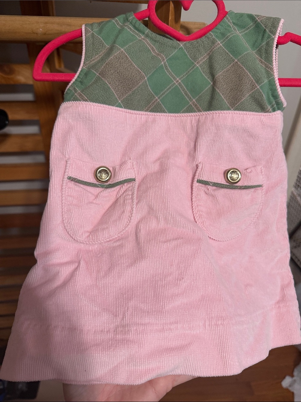 The Beaufort Bonnet Company Pink and Green Corduroy & Argyle Dress